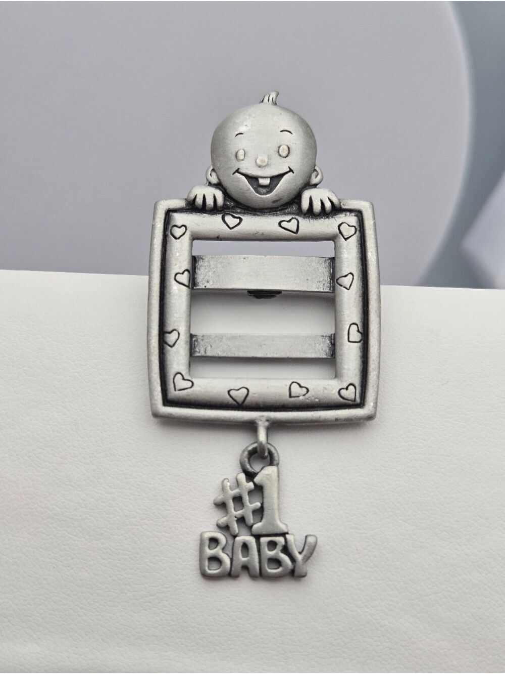 Vintage JJ Picture Frame Brooch #1 Baby Pewter Pin Signed Jonette Jewelry